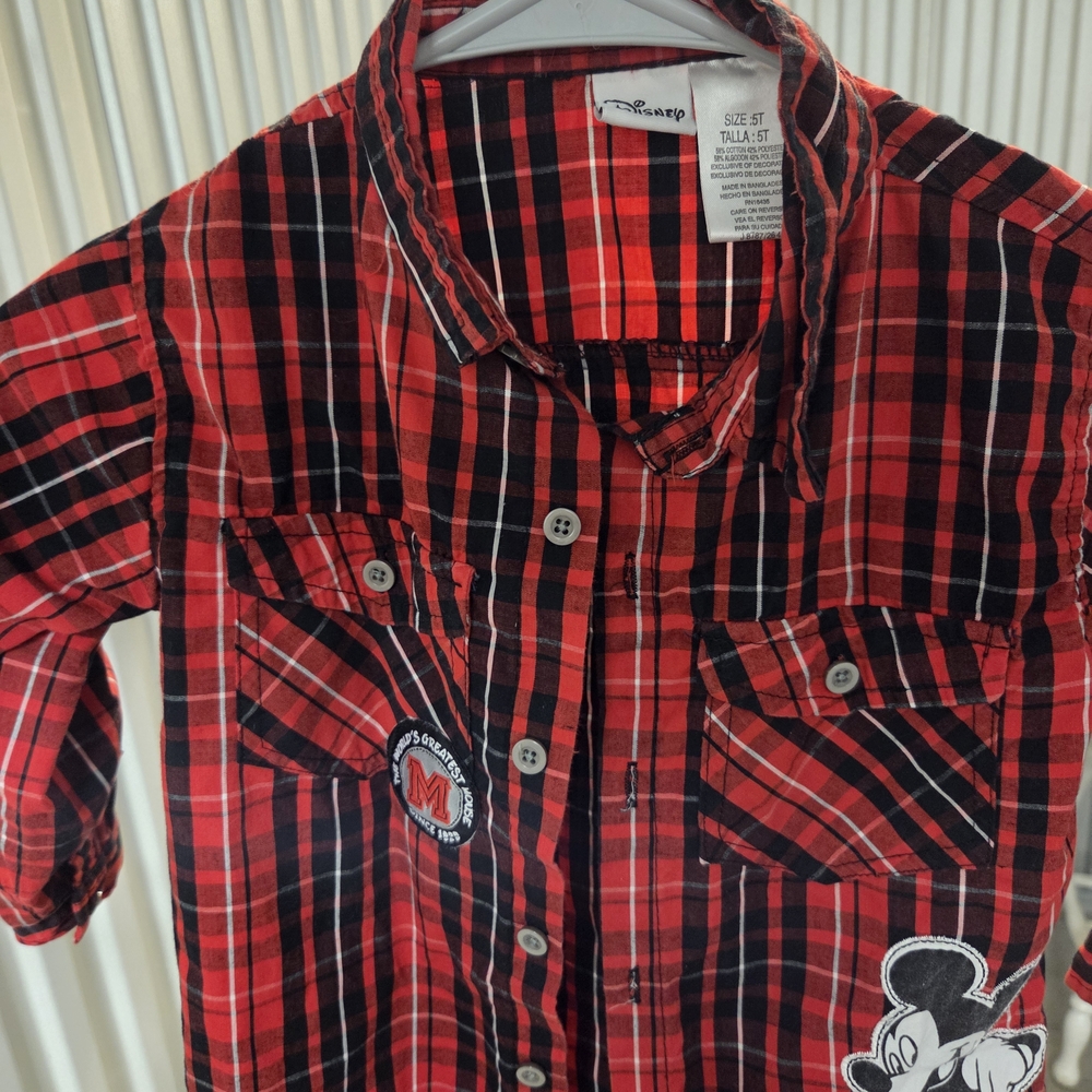 Disney Mickey Mouse Red and Black Plaid Shirt